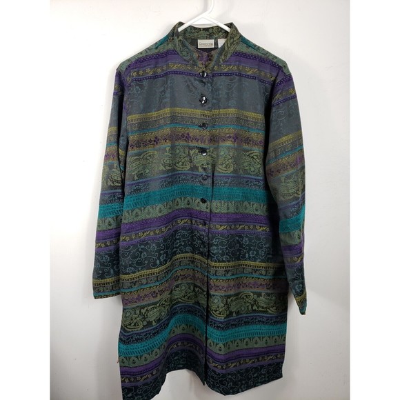 Chico's multicolored print unlined buttoned long sleeve blazer jacket 2 , L - Picture 2 of 10